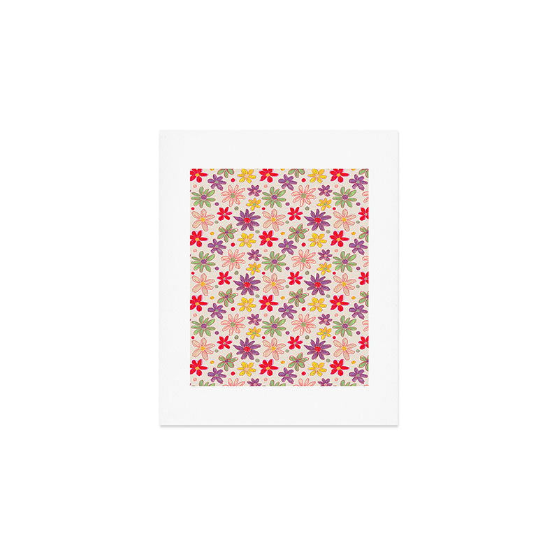 Retro Daisies & Dots Art Print