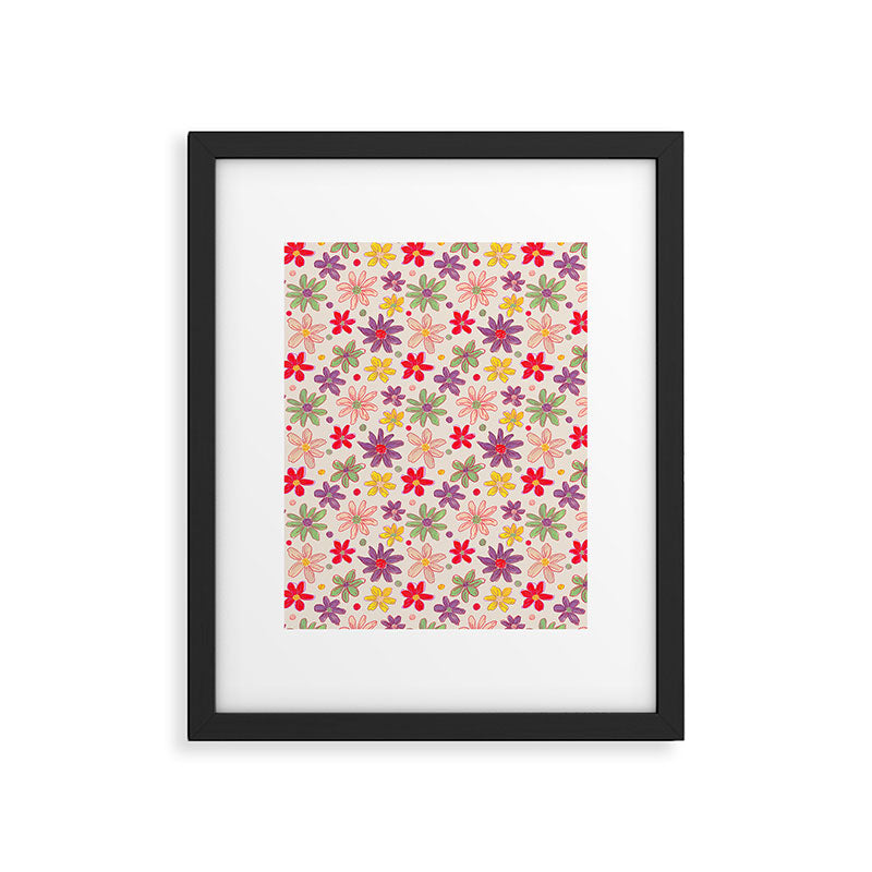 Retro Daisies & Dots Framed Art Print