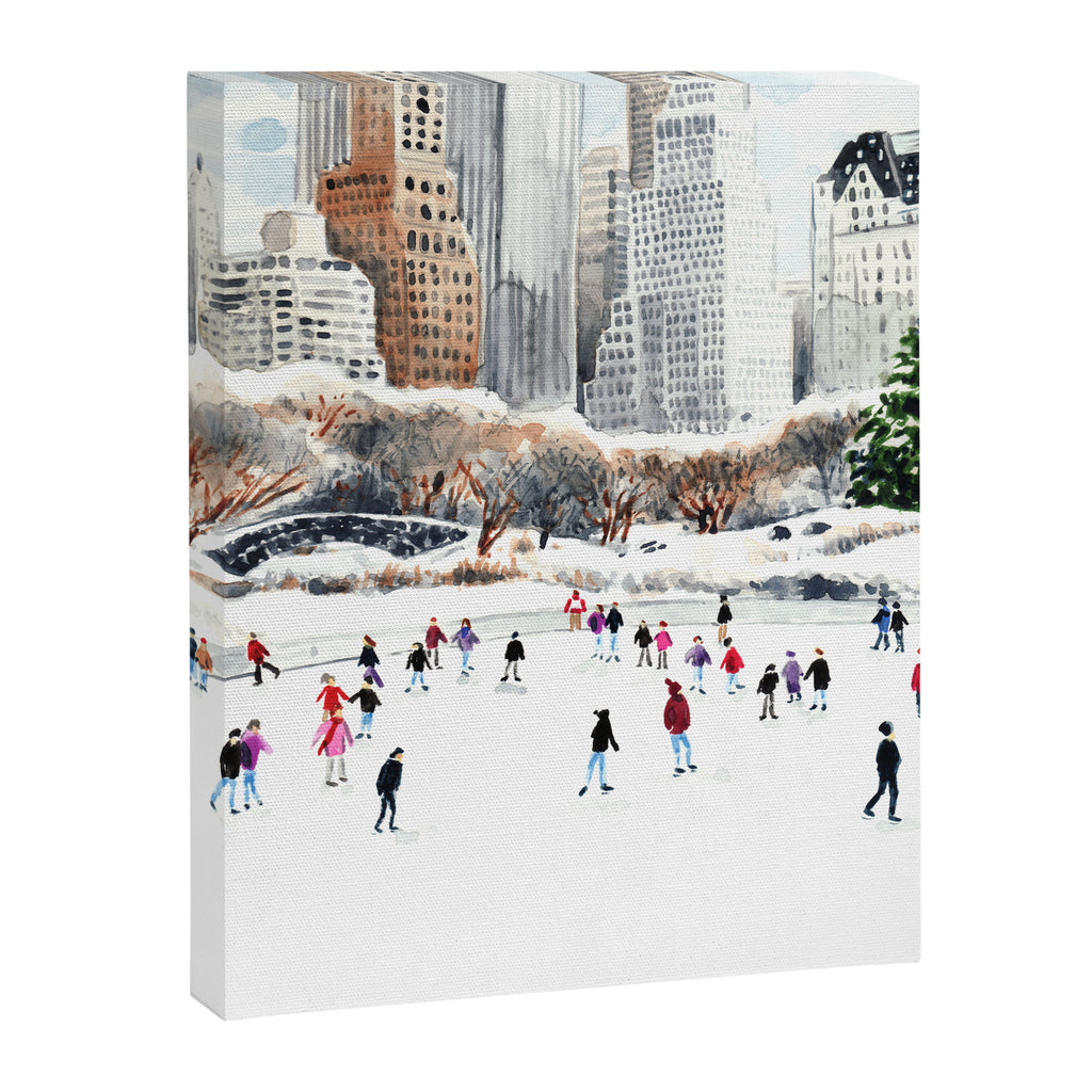Central Park Ice Skating Art Watercolor Winter Wollman Rink NYC Skyline Canvas Print Gallery Image 6