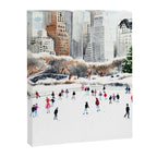 Central Park Ice Skating Art Watercolor Winter Wollman Rink NYC Skyline Canvas Print Gallery Image 6