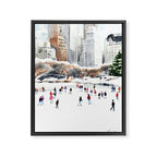 Central Park Ice Skating Art Watercolor Winter Wollman Rink NYC Skyline Framed Canvas Print Gallery Image 6