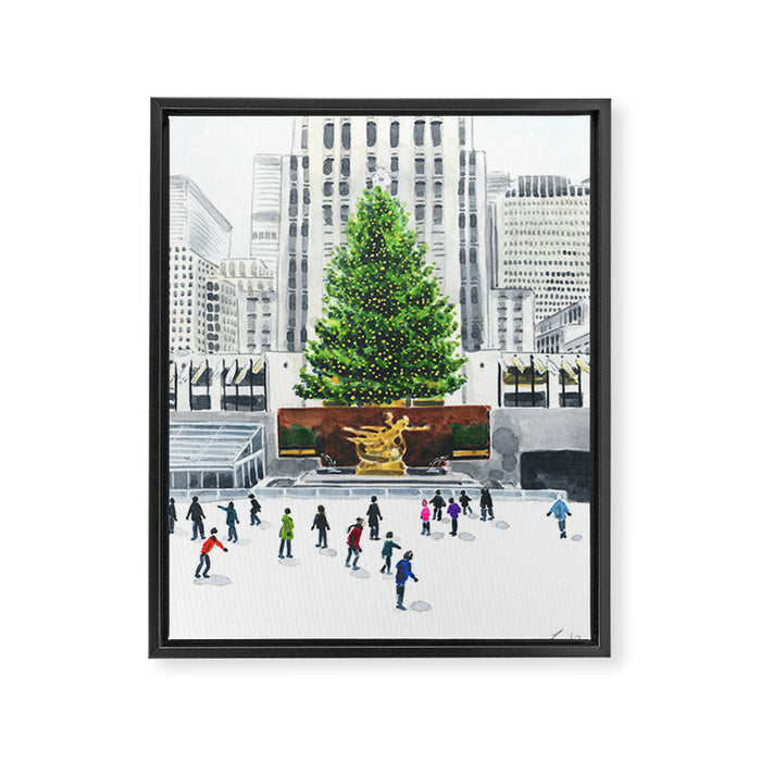 Winter Ice Skating at Rockefeller Center New York City Framed Canvas Print Gallery Image 1