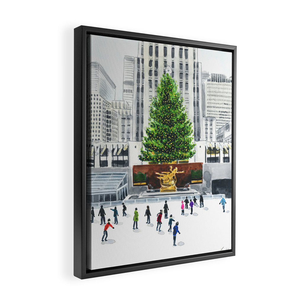 Winter Ice Skating at Rockefeller Center New York City Framed Canvas Print Gallery Image 2