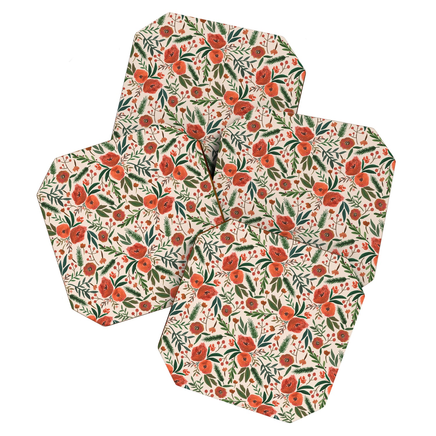 Christmas Floral Pattern Coaster Gallery Image 1