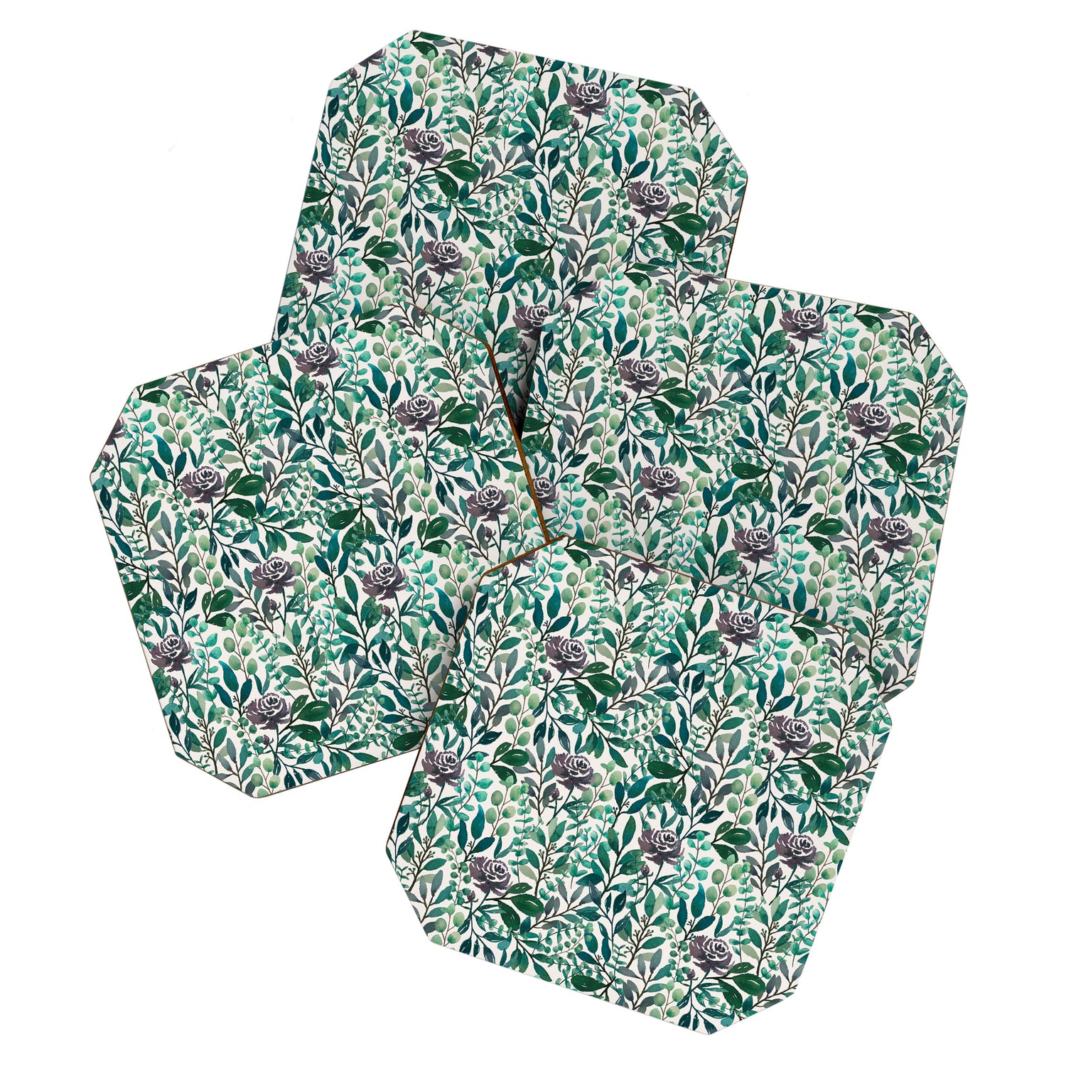 Purple Flowers and Eucalyptus Leaves Pattern Coaster Gallery Image 1