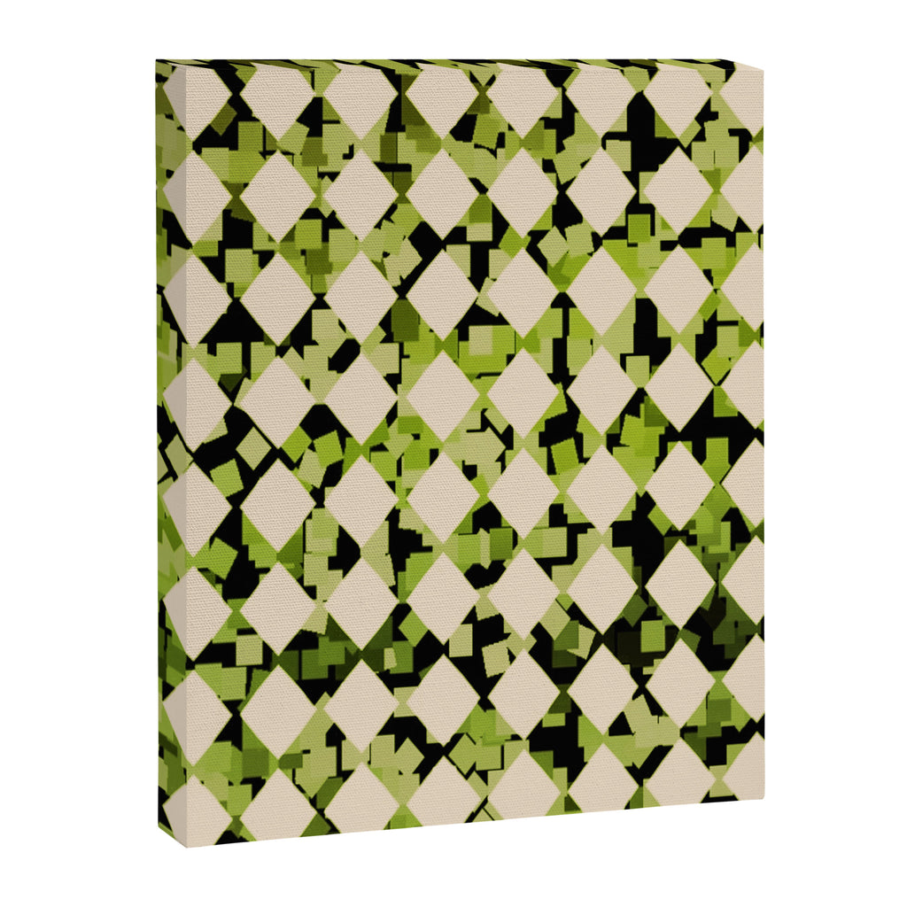 Geometric Checkerboard with Confetti Squares Green Black on Beige Canvas Print Gallery Image 8