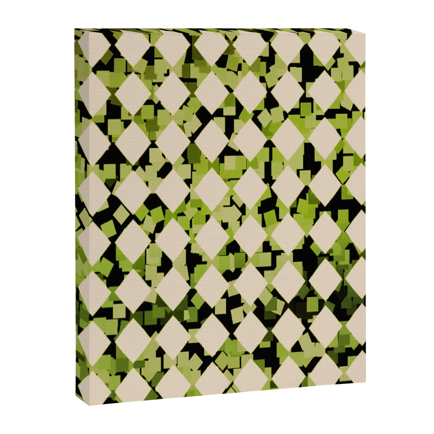 Geometric Checkerboard with Confetti Squares Green Black on Beige Canvas Print Gallery Image 8