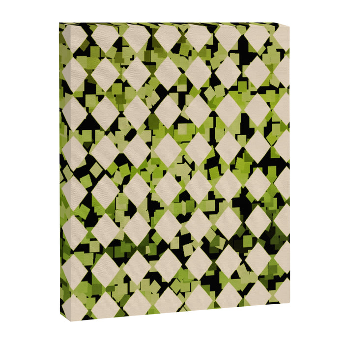 Geometric Checkerboard with Confetti Squares Green Black on Beige Canvas Print Gallery Image 1