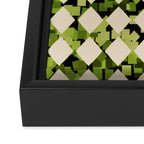 Geometric Checkerboard with Confetti Squares Green Black on Beige Framed Canvas Print Gallery Image 3
