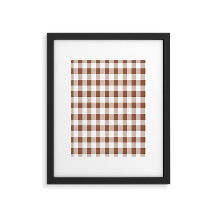 Gingham Large Brown White Framed Art Print Gallery Image 1