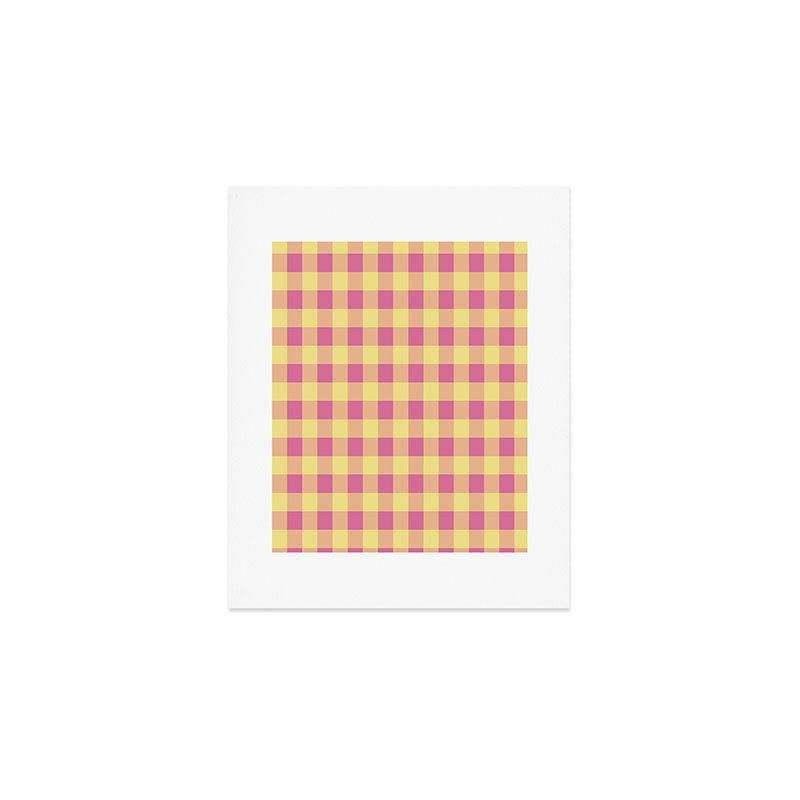 Gingham Large Pink Orange Yellow Art Print Gallery Image 1