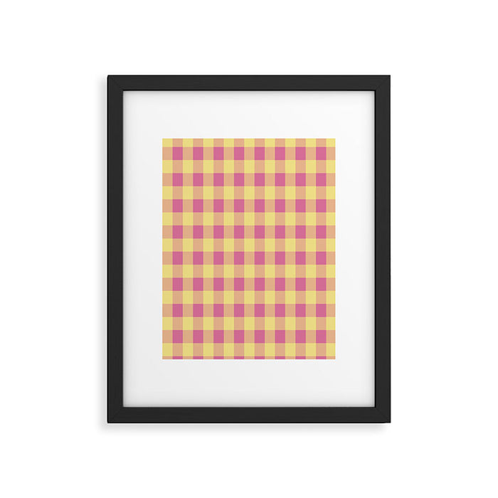 Gingham Large Pink Orange Yellow Framed Art Print Gallery Image 1