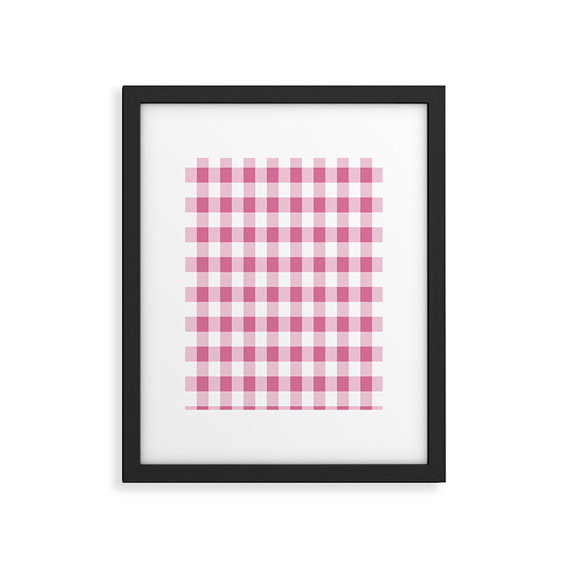 Gingham Large Pink White Framed Art Print Gallery Image 6