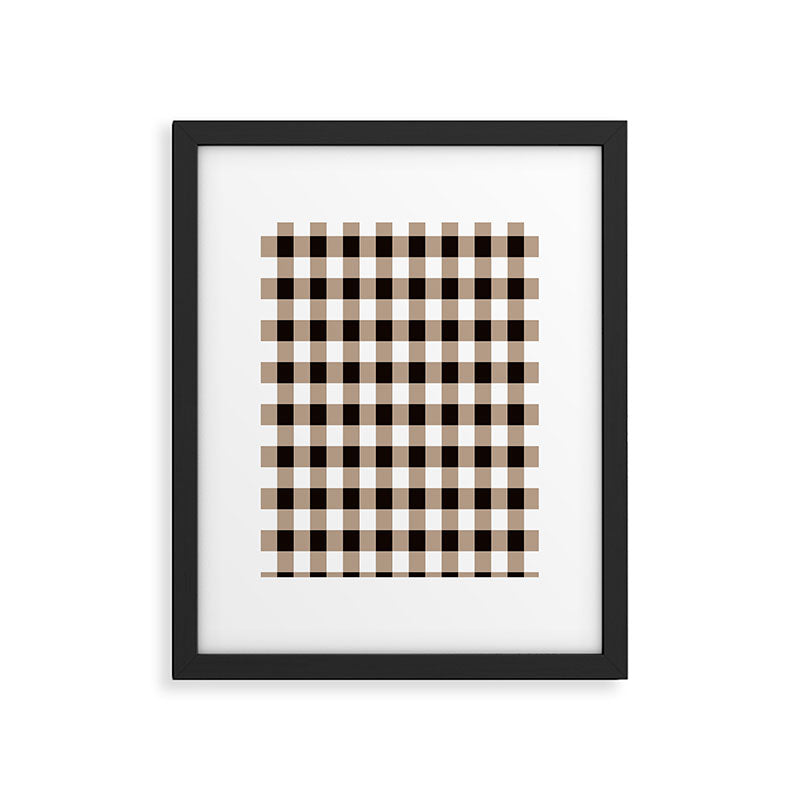 Gingham Large Tan Black White Framed Art Print Gallery Image 6