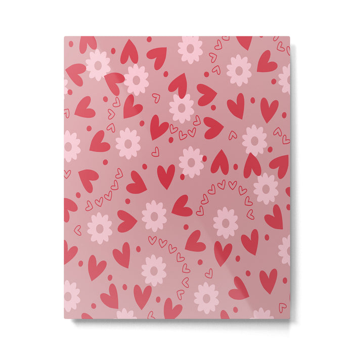 Hearts and Flowers on Tea Rose Pink Metal Print Gallery Image 1