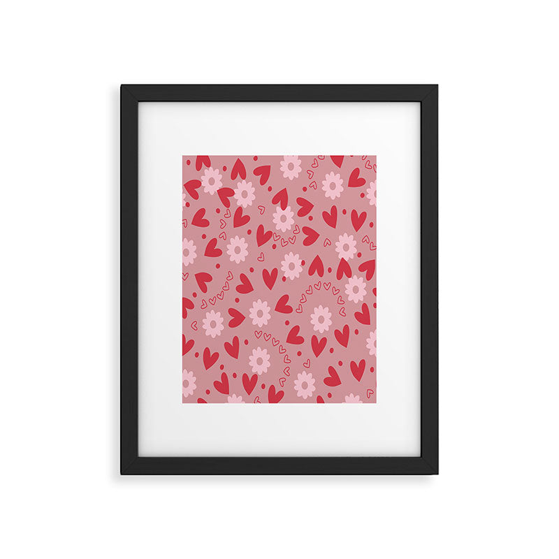 Hearts and Flowers on Tea Rose Pink Framed Art Print Gallery Image 6