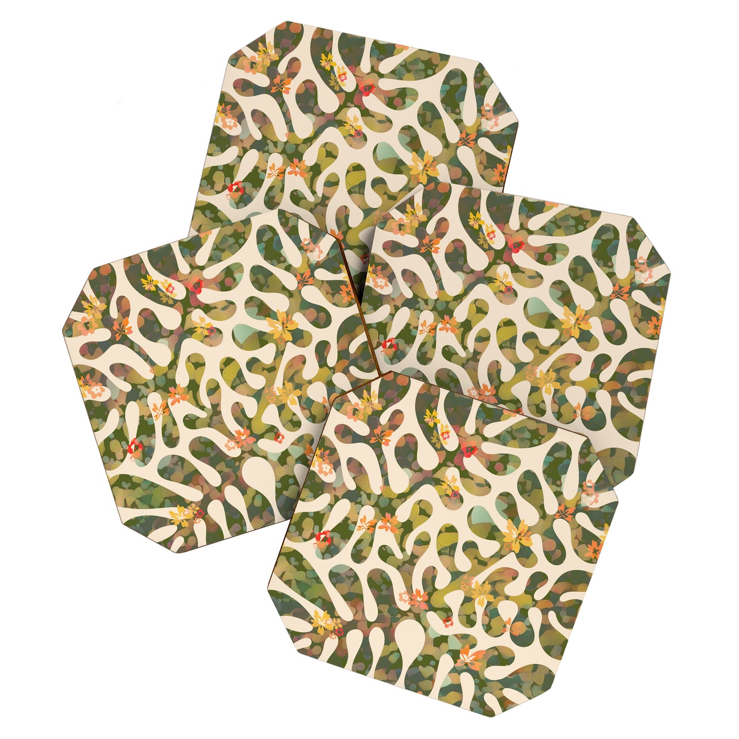 Matisse Inspired Colorful Abstract Leaves with Flowers Coaster Gallery Image 1