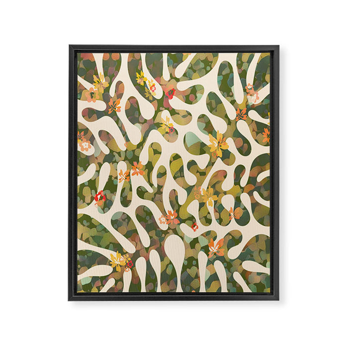 Matisse Inspired Colorful Abstract Leaves with Flowers Framed Canvas Print Gallery Image 1