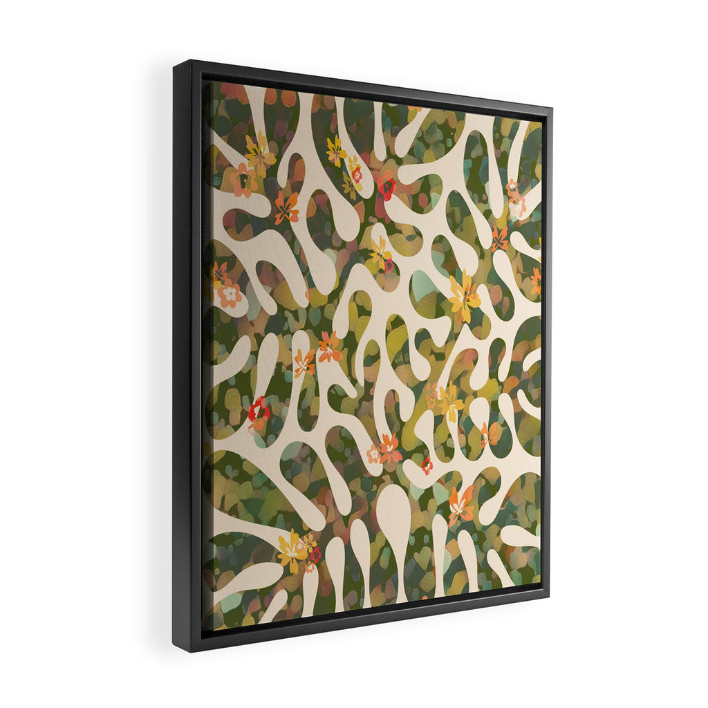 Matisse Inspired Colorful Abstract Leaves with Flowers Framed Canvas Print Gallery Image 2