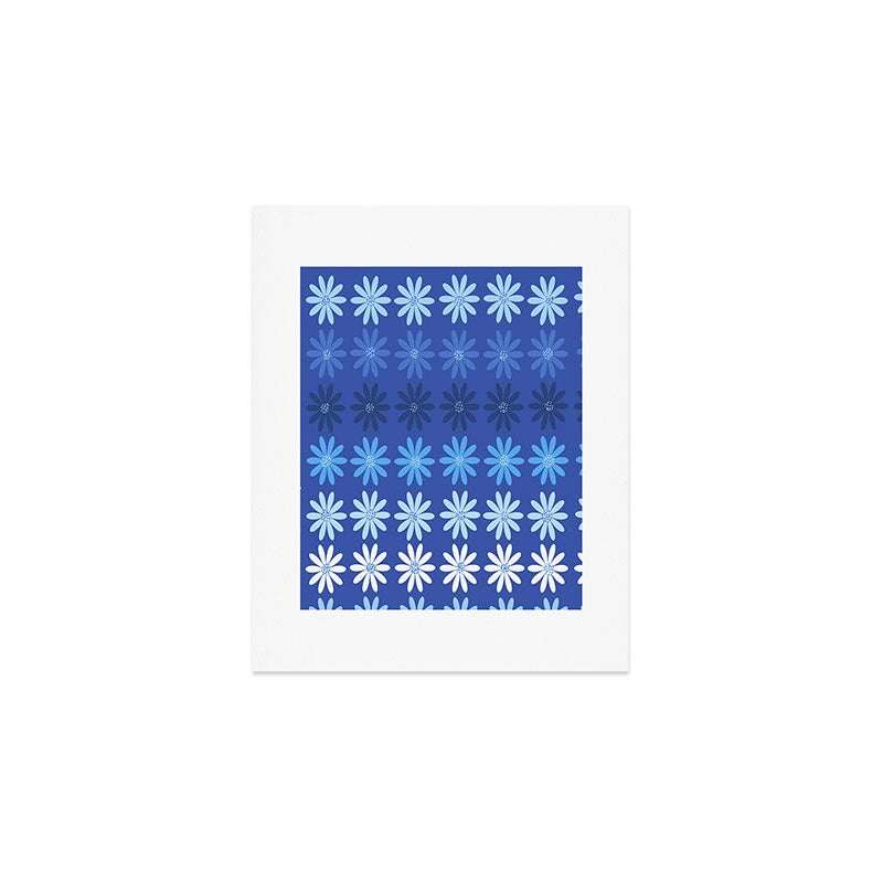 Ombre Abstract Daisies on Cobalt Blue Art Print Gallery Image 1