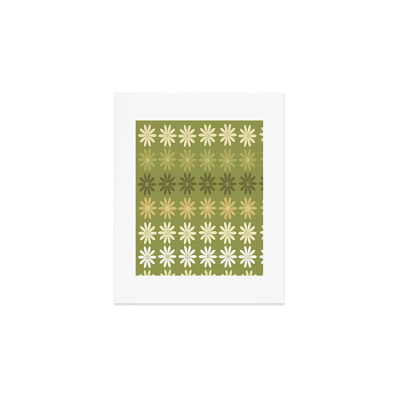 Ombre Abstract Daisies on Olive Green Art Print Gallery Image 1