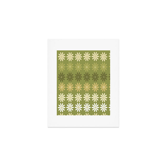 Ombre Abstract Daisies on Olive Green Art Print Gallery Image 1