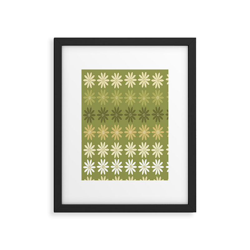 Ombre Abstract Daisies on Olive Green Framed Art Print Gallery Image 6