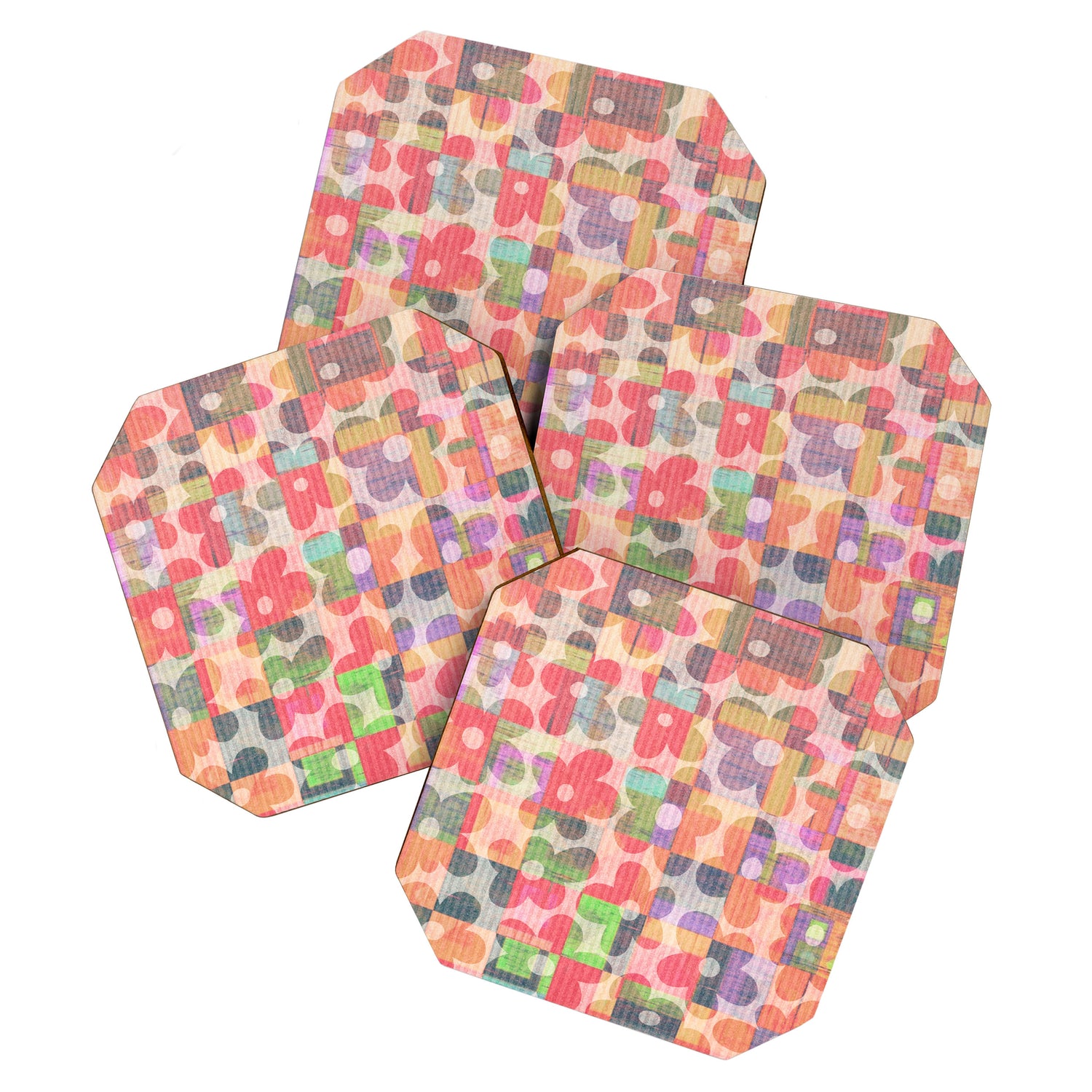 Retro Rainbow Daisy Quilt Coaster Gallery Image 1