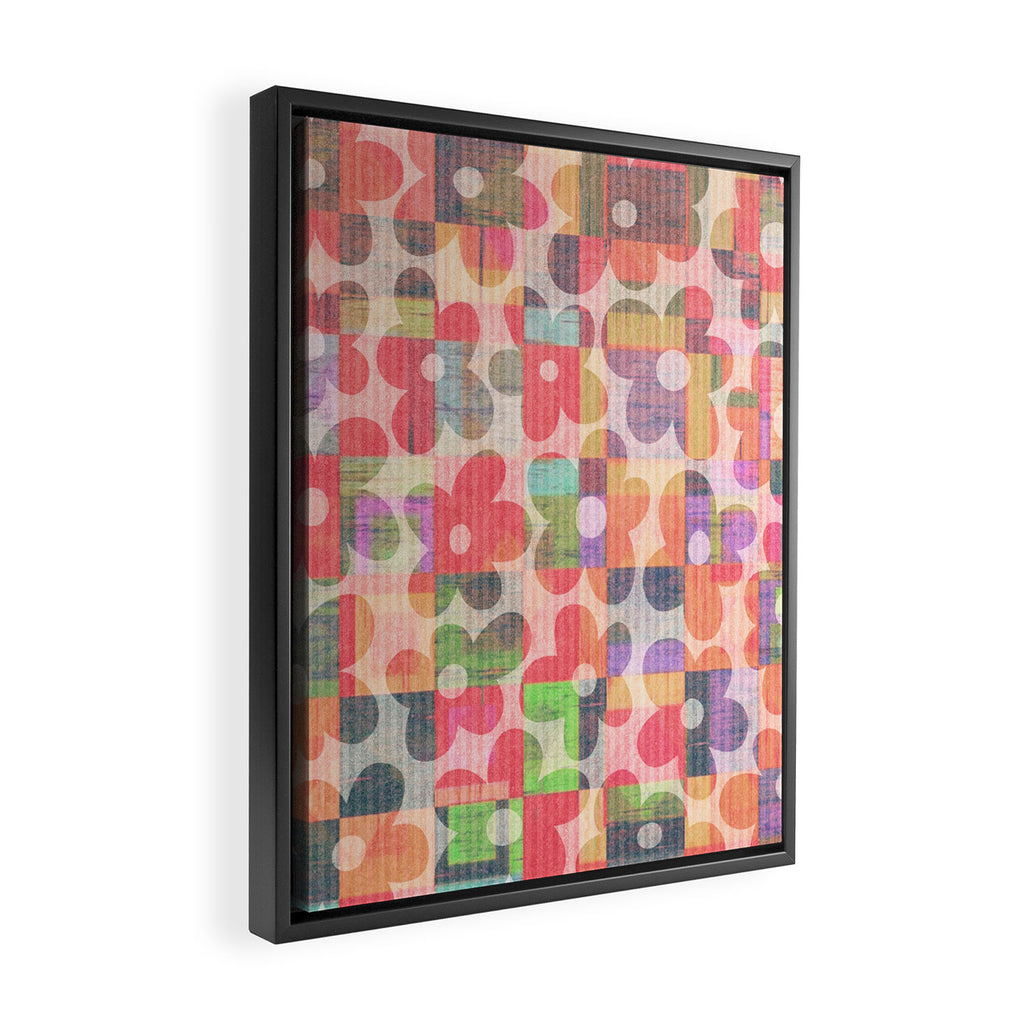 Retro Rainbow Daisy Quilt Framed Canvas Print Gallery Image 2