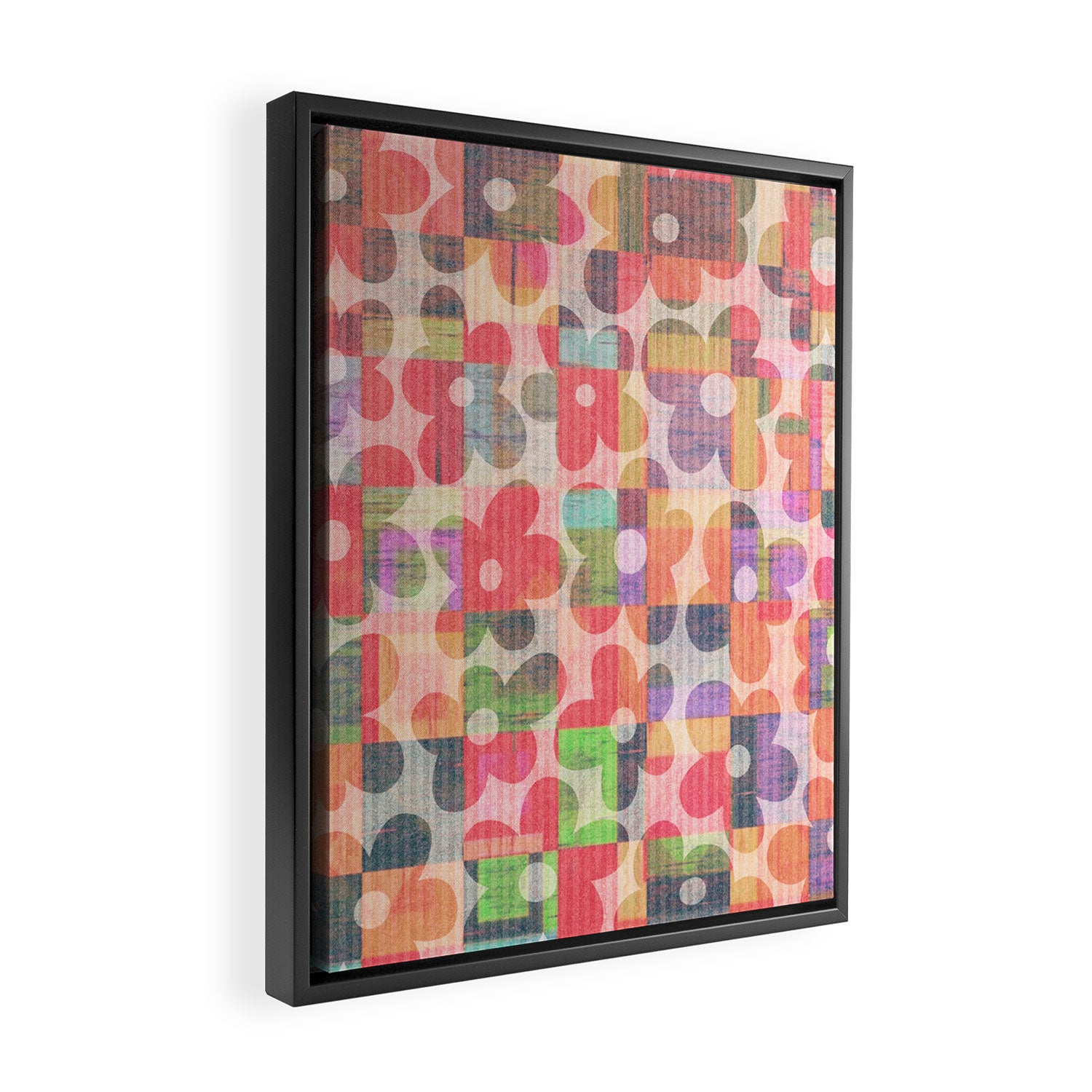 Retro Rainbow Daisy Quilt Framed Canvas Print Gallery Image 2