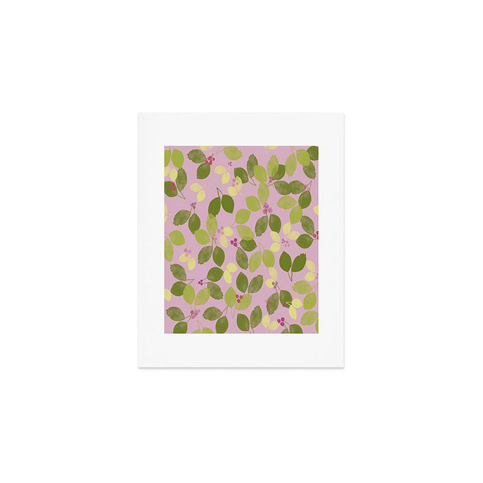 Summer Leaves and Berries on Pink Art Print Gallery Image 1