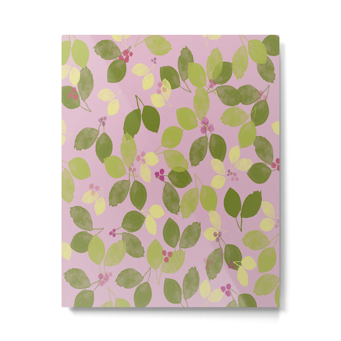Summer Leaves and Berries on Pink Metal Print Gallery Image 1