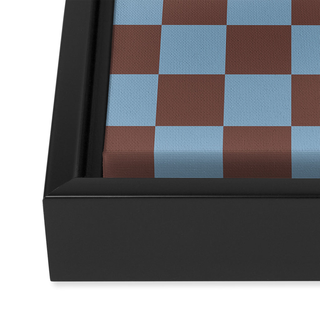 Checkerboard  Retro Mahogany Brown Air Blue Framed Canvas Print Gallery Image 3