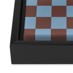 Checkerboard  Retro Mahogany Brown Air Blue Framed Canvas Print Gallery Image 3