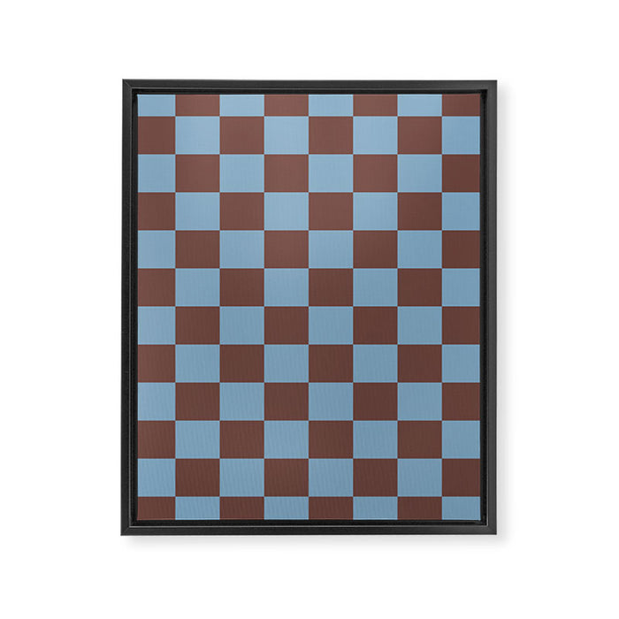Checkerboard  Retro Mahogany Brown Air Blue Framed Canvas Print Gallery Image 1