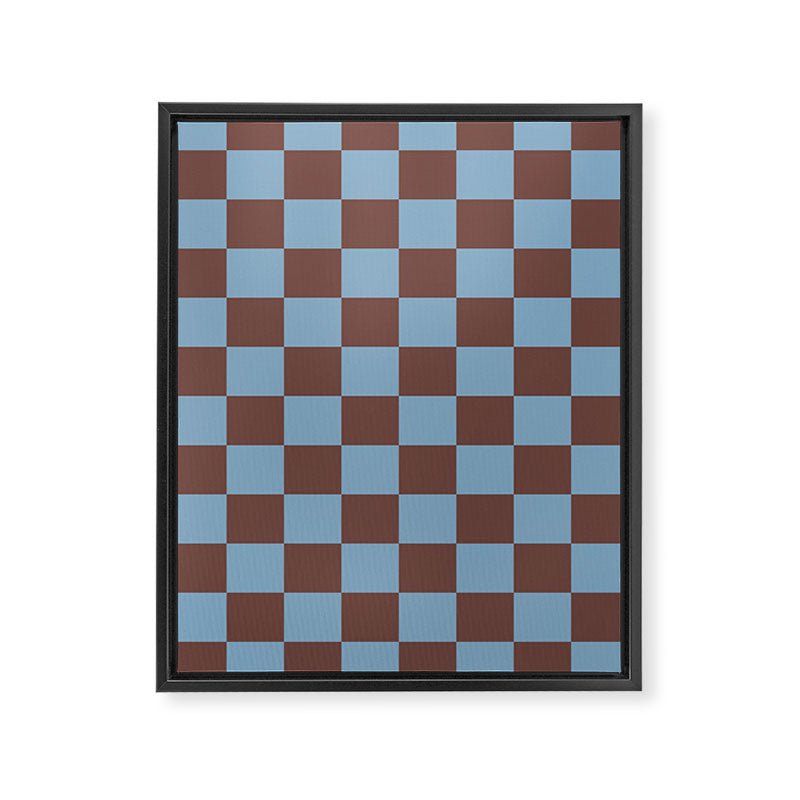 Checkerboard  Retro Mahogany Brown Air Blue Framed Canvas Print Gallery Image 8