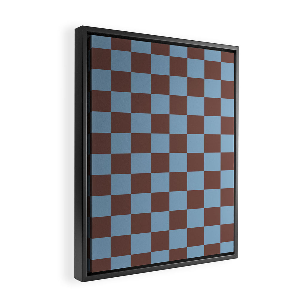Checkerboard  Retro Mahogany Brown Air Blue Framed Canvas Print Gallery Image 2