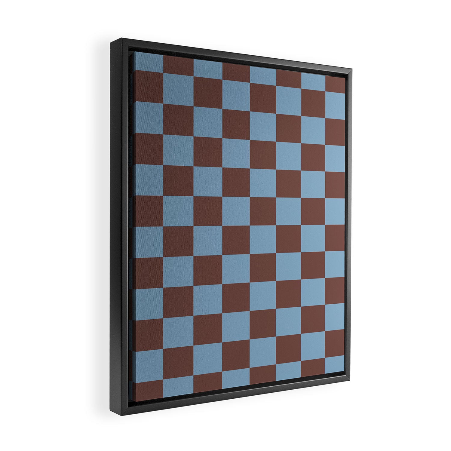 Checkerboard  Retro Mahogany Brown Air Blue Framed Canvas Print Gallery Image 2