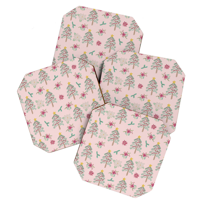 Christmas Pattern Pink Coaster Gallery Image 1