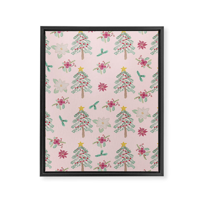 Christmas Pattern Pink Framed Canvas Print Gallery Image 1