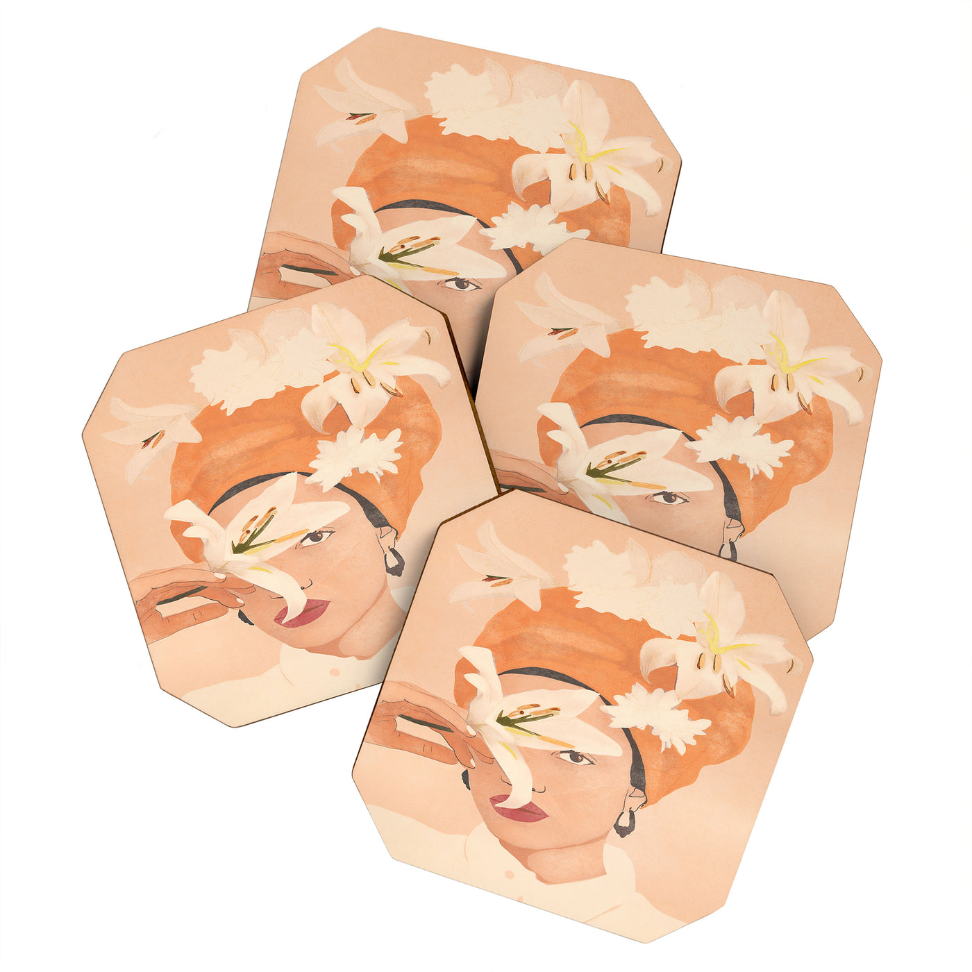 Girl with Flowers Illustration Coaster