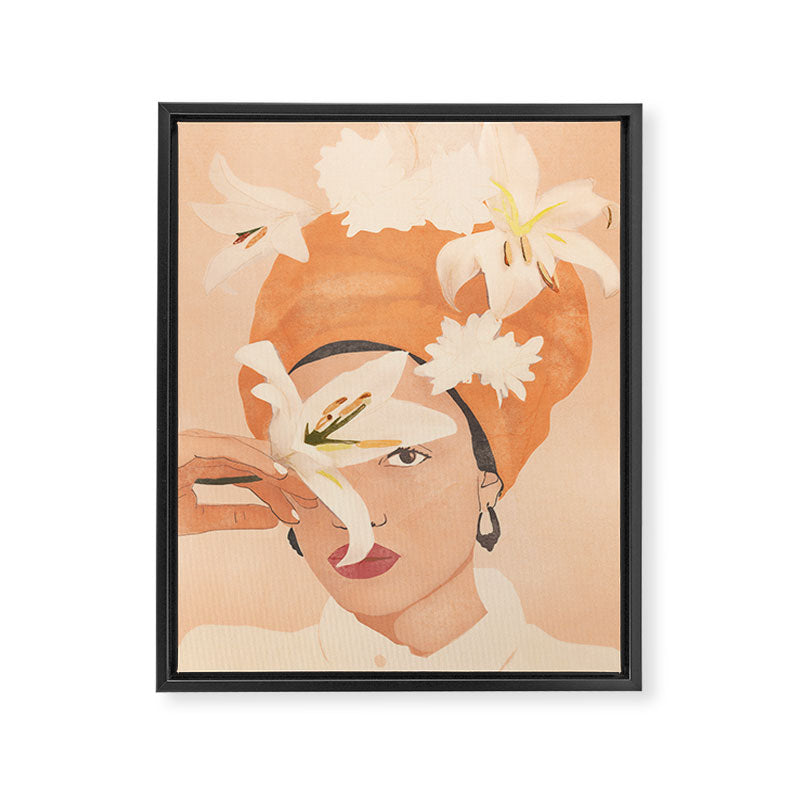 Girl with Flowers Illustration Framed Canvas Print Gallery Image 6