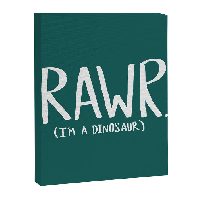 Rawr. I'm a Dinosaur. Turquoise. Canvas Print Gallery Image 1