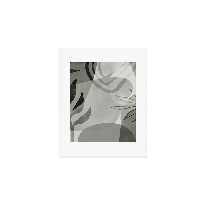 Abstract Botanical Mid Century Art Greenish Grey Art Print Gallery Image 1