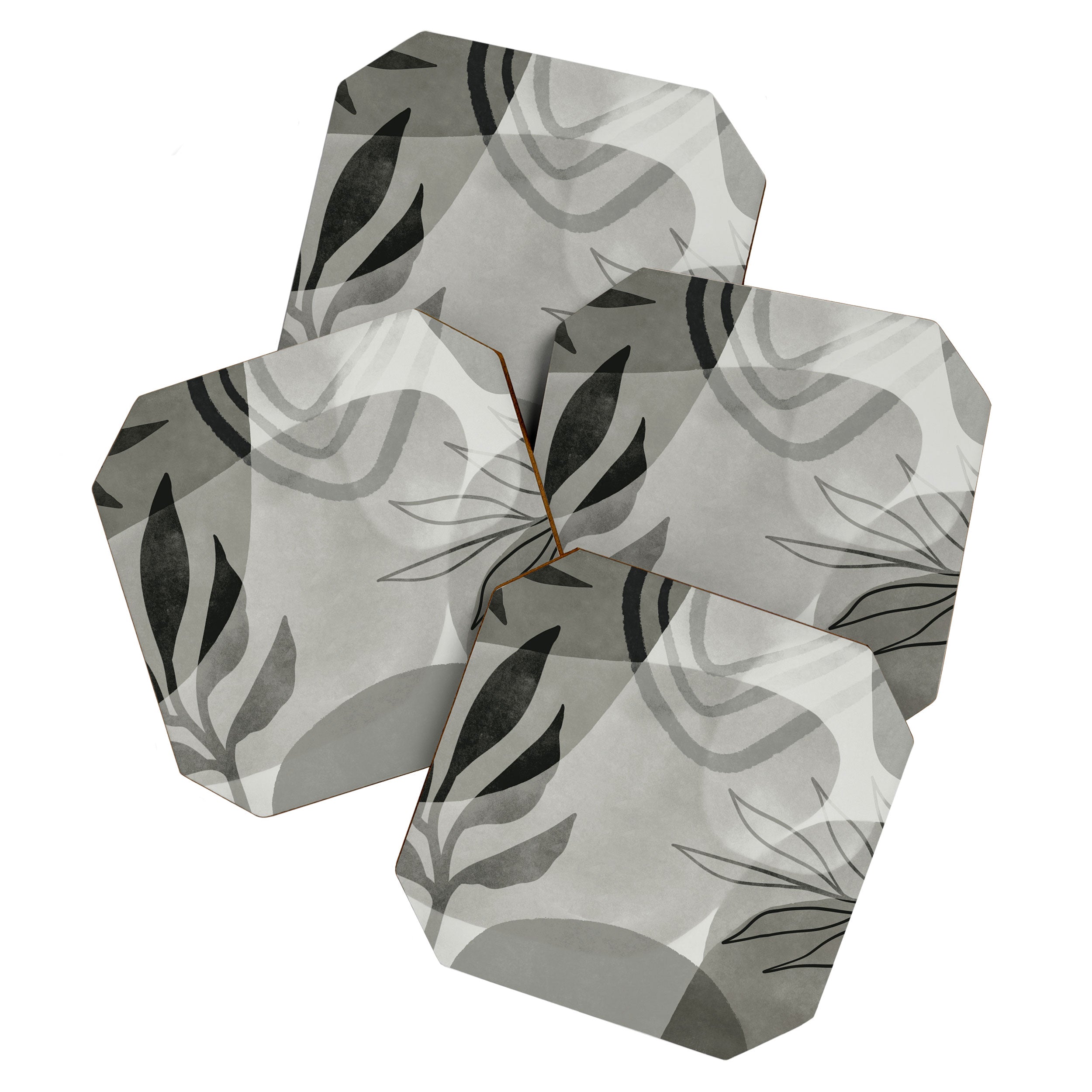 Abstract Botanical Mid Century Art Greenish Grey Coaster Gallery Image 1