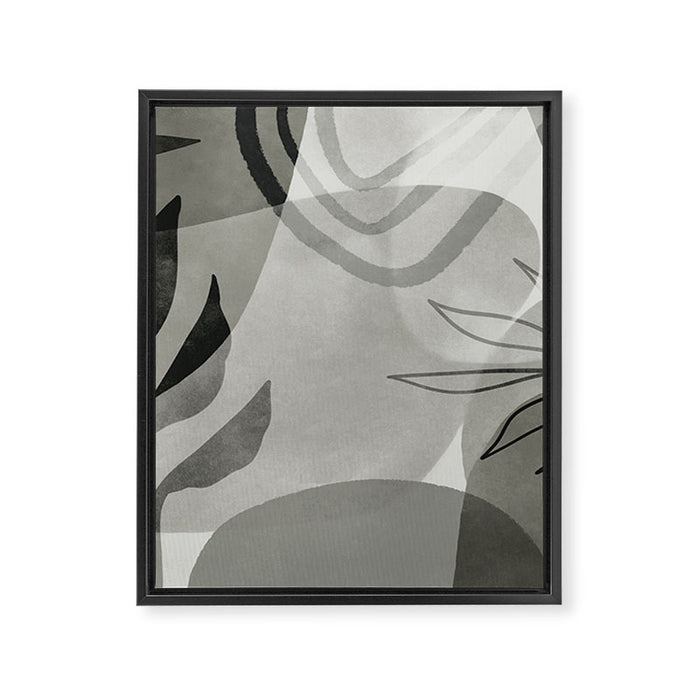 Abstract Botanical Mid Century Art Greenish Grey Framed Canvas Print Gallery Image 1