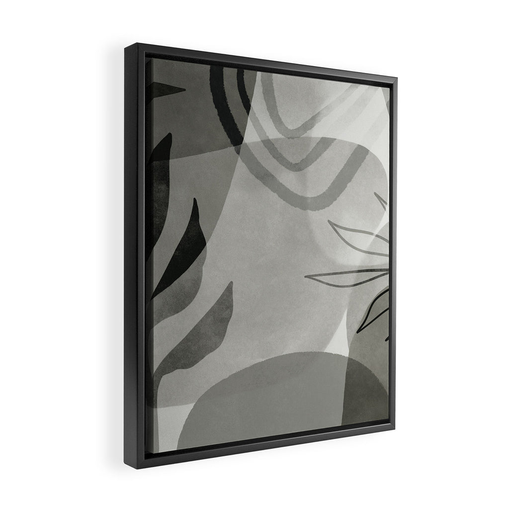 Abstract Botanical Mid Century Art Greenish Grey Framed Canvas Print Gallery Image 2