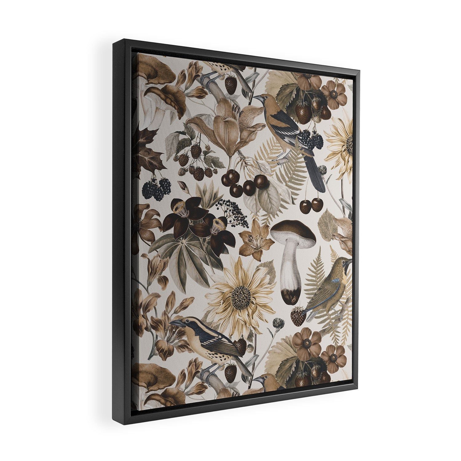 Autumn Garden With Birds In Warm Fall Colors Framed Canvas Print Gallery Image 2