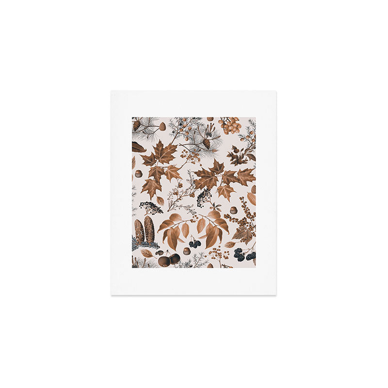 Autumn Mood Vintage Botanical Pattern Brown Art Print Gallery Image 1
