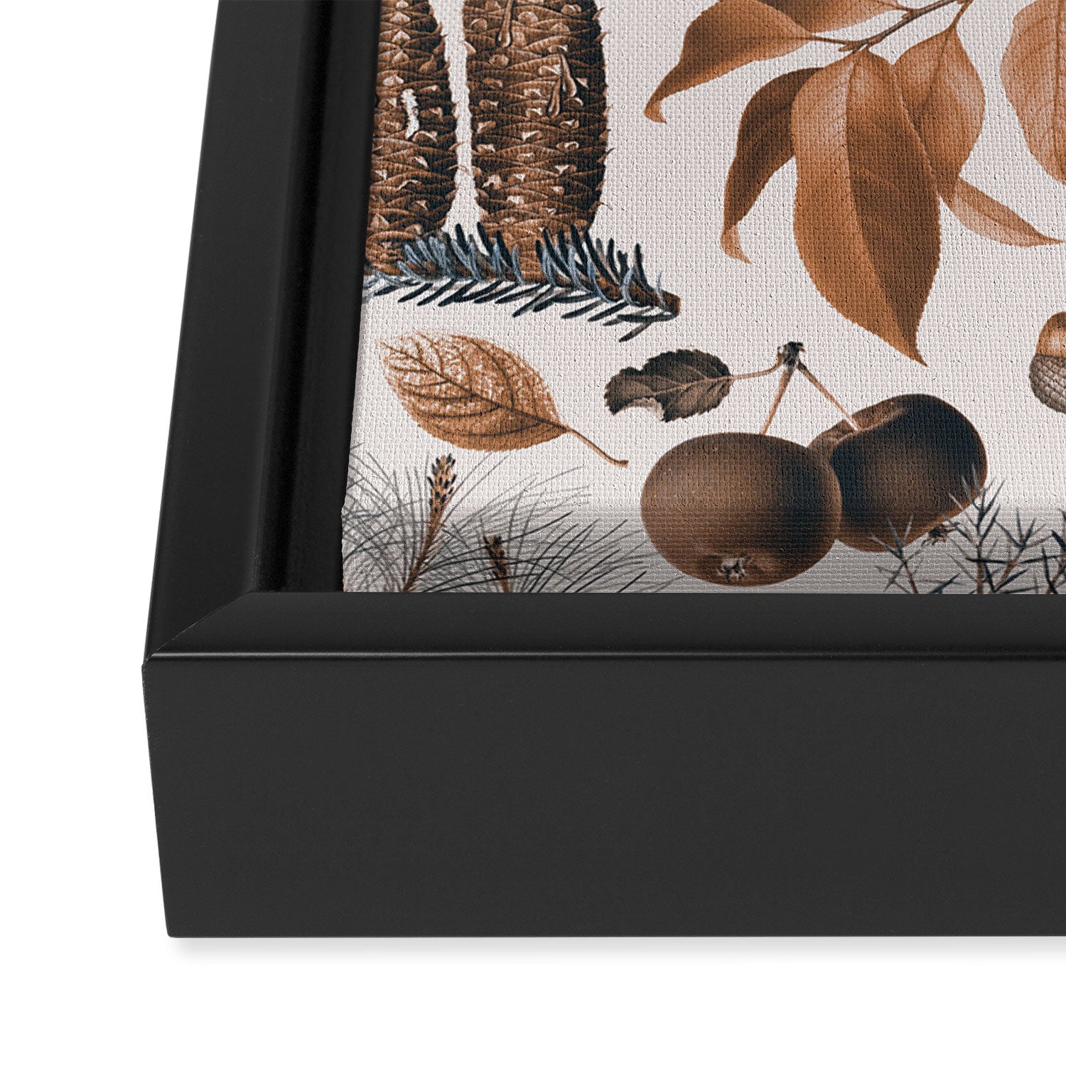 Autumn Mood Vintage Botanical Pattern Brown Framed Canvas Print Gallery Image 3